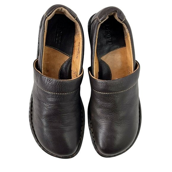 Born Dark Brown Pebbled Leather Slip On Comfort Platform Wedge Heel Clogs 7 / 38 - Picture 4 of 11